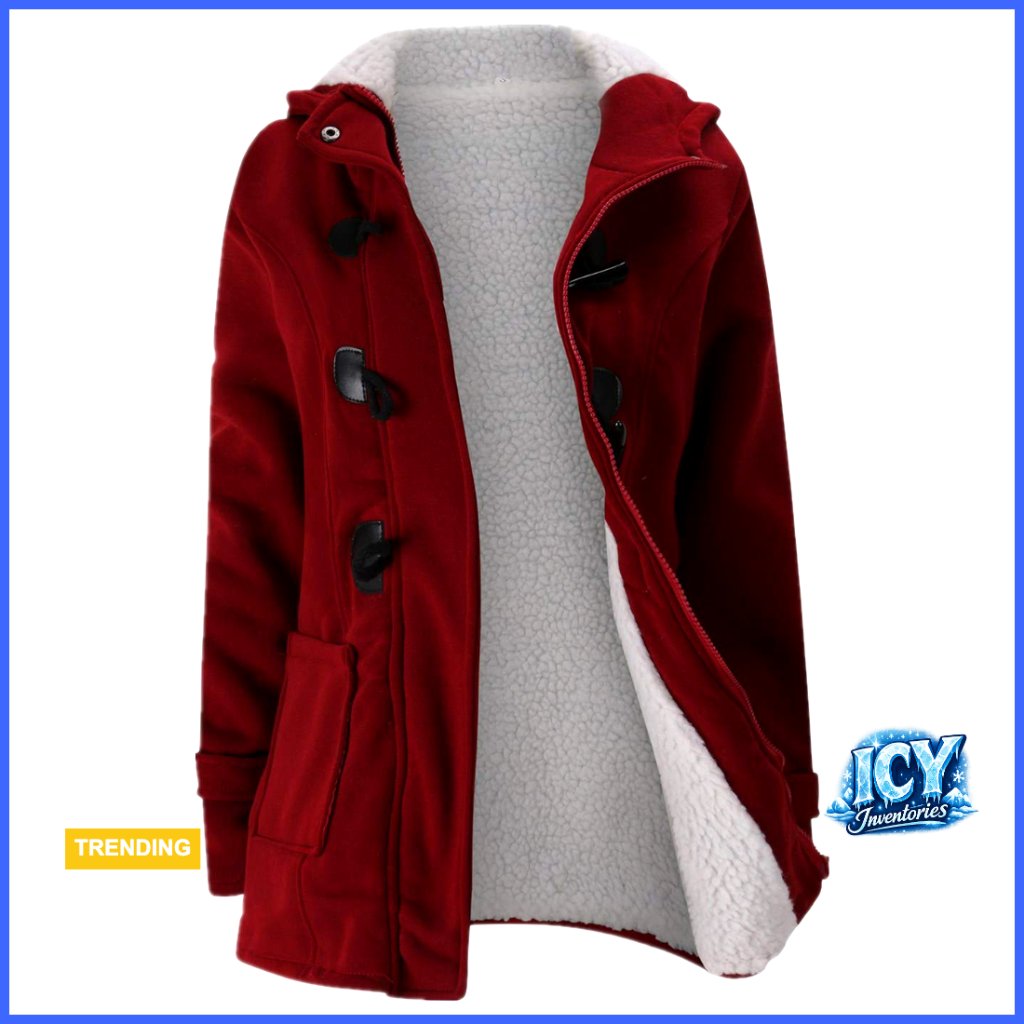 Fleece Horn Button Hooded Winter Coat Warm Jacket